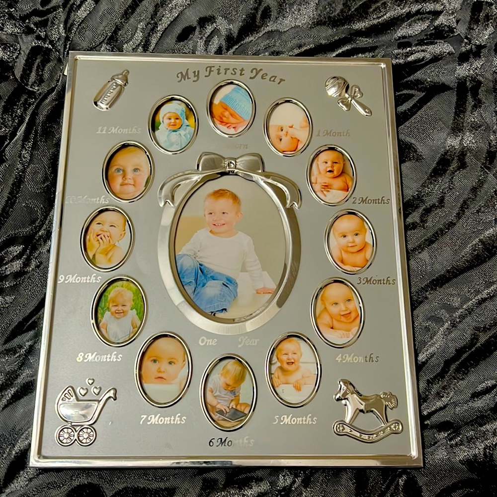 Baby’s first year photo frame - silver